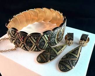 Spanish Damascene Link Bracelet And Earrings 