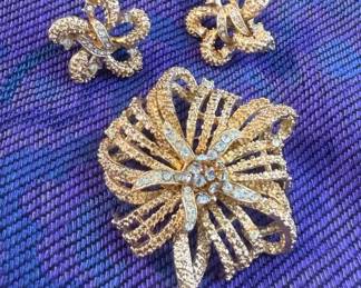 Corocraft Rhinestone Brooch Earring Set