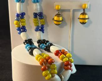 Croatian StakloGlass Beaded Necklace With Brass Bell  More