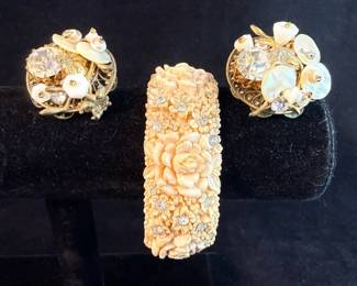 Molded Celluloid Clamper Bracelet,  Ornate ClipOns