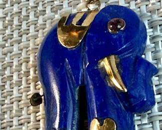 Vtg 14K Gold Carved Lapis  Topaz Chinese Elephant