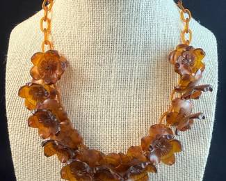 Vintage Tortoise Celluloid Flower Statement Choker