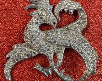 Vintage Huge Bird Pave Rhinestone Brooch Unsigned Boucher Book Piece