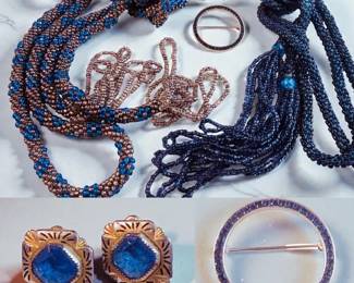 Ciner Brooch, Beaded Lariat Tassel Necklaces  Vintage Screwback Earrings, 
