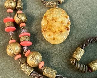 Natural Brown White Nephrite Jade Dragon Pendant 