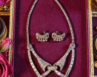 Gorgeous Boucher Rhinestone Choker And Complementing Screwback Earrings