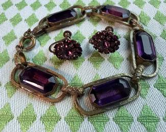 Antique Link Bracelet  Sterling Screwback Earrings