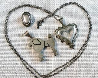 Sterling Heart Necklace, MA Isabel Signed Poodle Pendant  Small Tie Clip