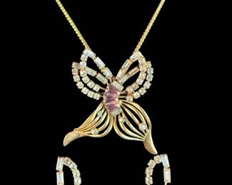 Vintage Phyllis Butterfly Rhinestone Pendant  Earrings