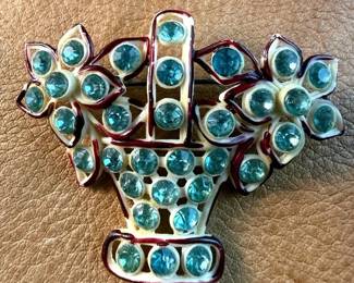 c1920s Celluloid Rhinestone Basket Pin Brooch