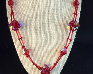 Red Faceted Glass Beaded Necklace