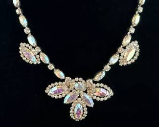 Vintage WEISS Aurora Borealis Rhinestone Necklace  Earring Set 
