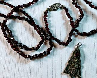 26 Garnet Necklace  A Small Amethyst Marcasite Pendant