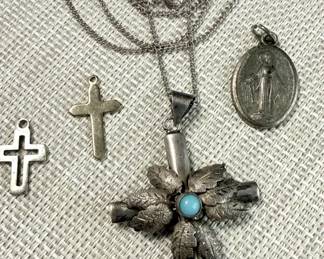 Mexican Cross Pendant With Leaf, Small Crosses  More
