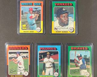 1975 Topps MLB Lot 5 Cards. Dent, Bonds, Buckner, McCovey and Baker.