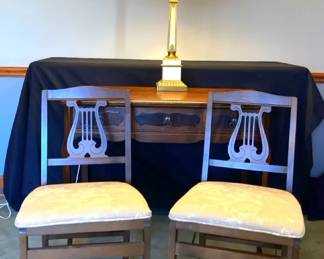Vintage Harp Back Chairs, Desk, and Lamp