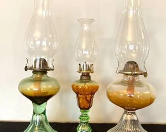 Vintage Oil Lamps, with Green Uranium Bases