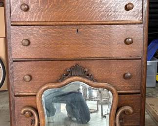 Vintage Wood Dresseron Wheels And Mirror