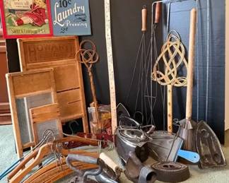 Antique Laundry Items And Irons