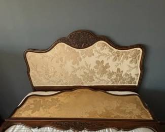 Vintage Upholstered Wood Queen Headboard and Footboard