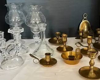 Crystal And Brass Candlestick Holders