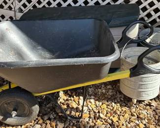 Rubbermaid Plastic Storage Bin, Truper Wheel Barrel, Vintage Galvanized Metal Tubs