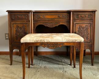 03 Vintage Berkley Gay Carved Wood Desk and Bench