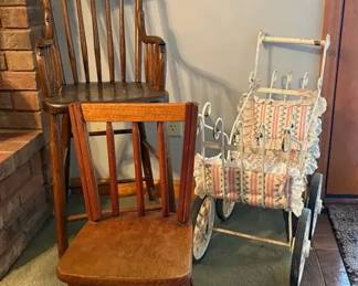 Childrens Chair And Doll Stroller