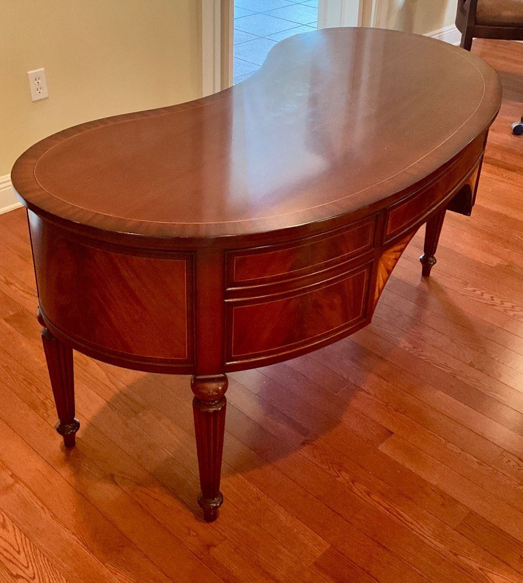 Beautiful kidney shaped desk, measures 5’ long, 2’2” wide, 2’6” tall. Asking price $495