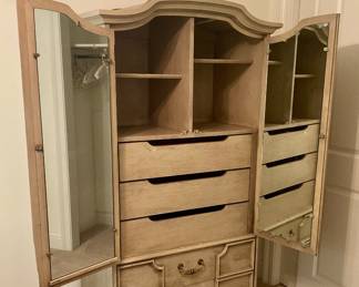 Wardrobe open , NOTE missing piece of wood bottom of left door