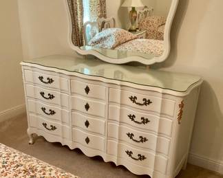 French provincial dresser with mirror, 60” wide, 21” deep. Price $250