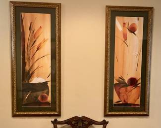 Pair of framed florals, 43”, 18”. Price for pair $65