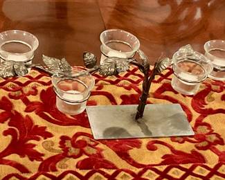 Long candle holder centerpiece holds 10 votives . $ 25