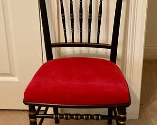 Black and gold side chair with red seat. Price $65