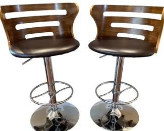 006 Two Lumisource Cosi Walnut 36 Inch Tall Upholstered Metal Bar Stools