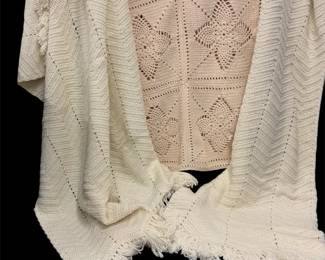Three Handmade Cream Afghans