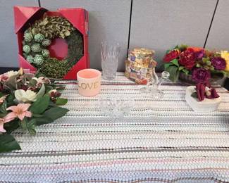 Handmade Rag Rugs, Lead Crystal, Nesting Boxes Faux Flowers