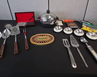 Vintage West Bend Penguin Hot cold Server, Stainless Steel Knife Set And Like Items