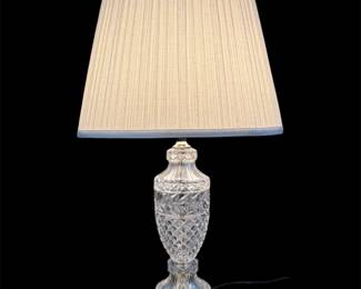 Vtg. Cut Crystal Glass Table Lamp W Shade