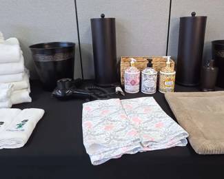 Matching Bathroom Set Ups, Towels, Soap, Basket And More