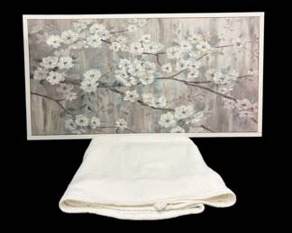 Cherry Blossom Framed Art White Woven Blanket