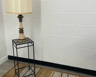 Striped Area Rug, Vintage Lamp A Side Table