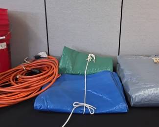 Tarps, Extension Cords, Buckets Mystery Lot