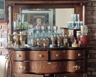Antique Bar/Chest. Loaded with vintage barware!