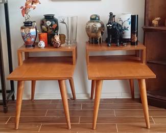Mid Century Pair Conant Ball Tables. Asian Accents.