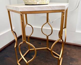 gold side table with faux marble top
