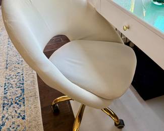 White Velvet Office Swivel Chair with gold legs