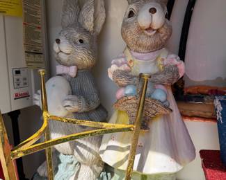 His and Her Easter Bunny Statues