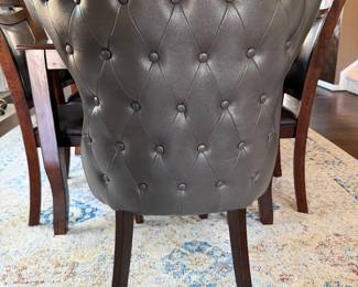 Grey French Tufted Winged Faux Leather Dining Chair (pair)
