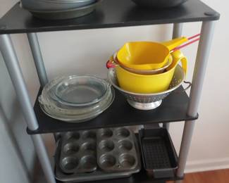 Pie tins, muffin tins, loaf pans, cookie sheets, mixing bowls, colander and bundt pan